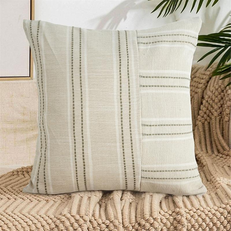 Pillow Case Polyester Cotton Beige with Color Stitching Perfectly for Sofa Bedroom Office Chair Decoration Pillowcase
