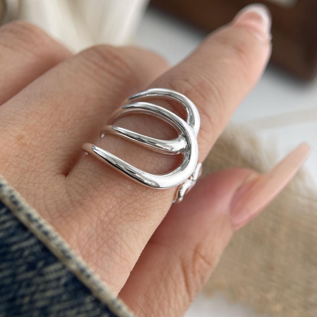 925 Sterling Silver Rings for Women Couple Minimalist Handmade Simple Interlines Ring Fine Jewelry Gift Prevent Allergy