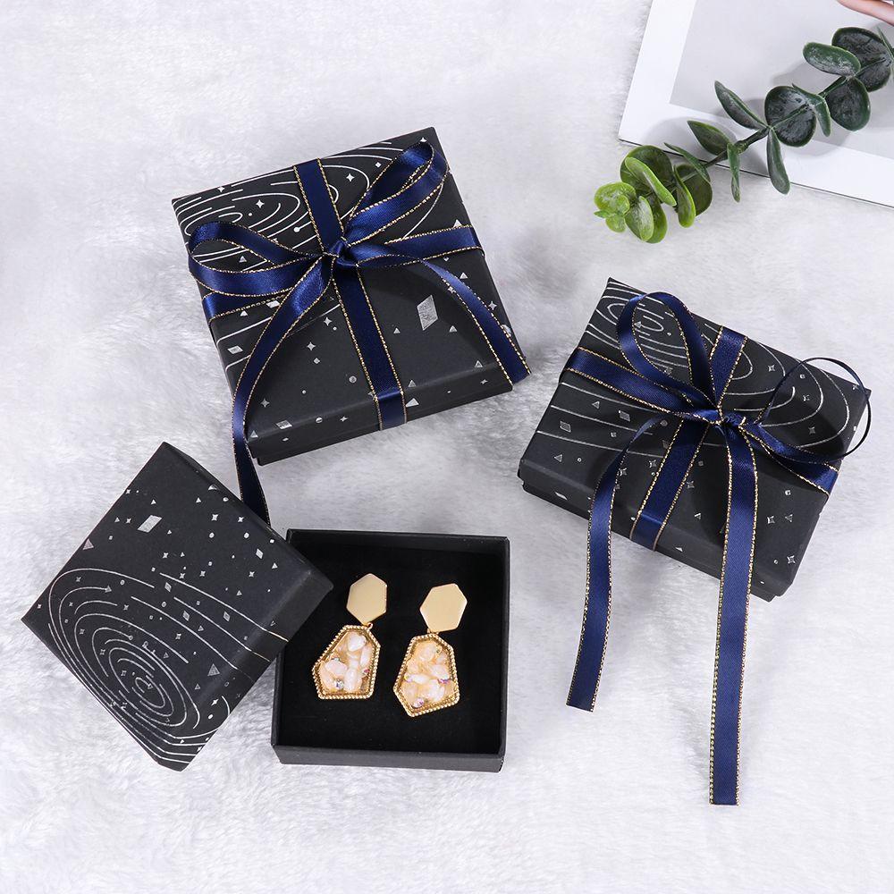 Bracelet Ring Earrings Blue Gold Ribbon Gift Box Jewelry Packaging Box Carton Gift Bag