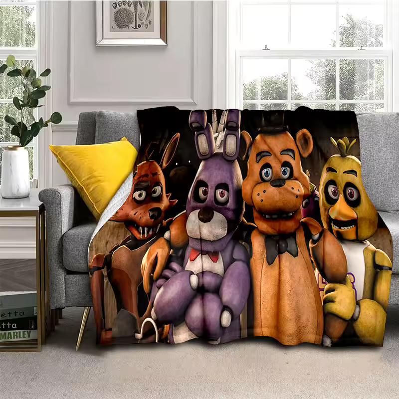 Horror Game F-FNAF Freddy Movie Flannel Blanket Soft Warm Throw Blanket for Bedroom Living Room Bed Travel Camping Picnic Gift