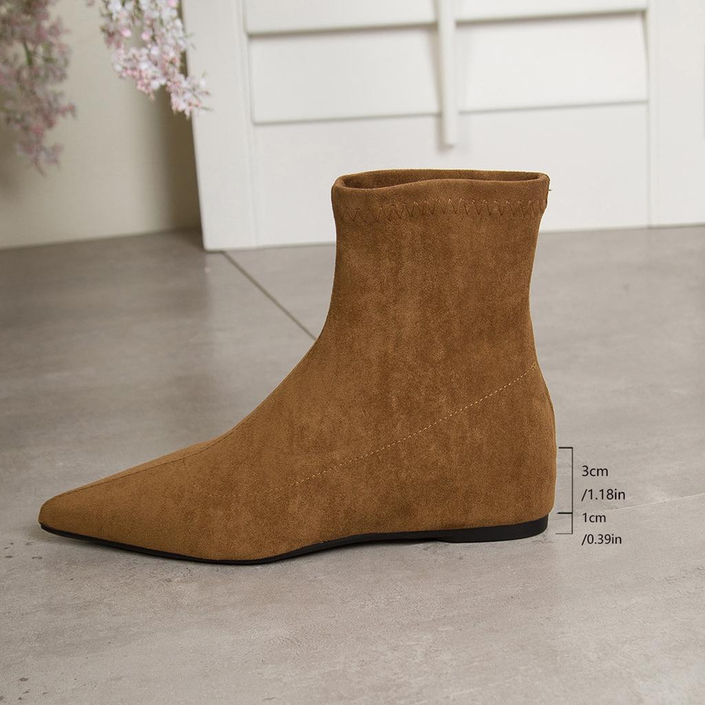 Pointed Short Boots Women's Autumn and Winter 2025 New Boots Fleece Women's Boots Niche Thin Boots Design Inner Height Heel Boots