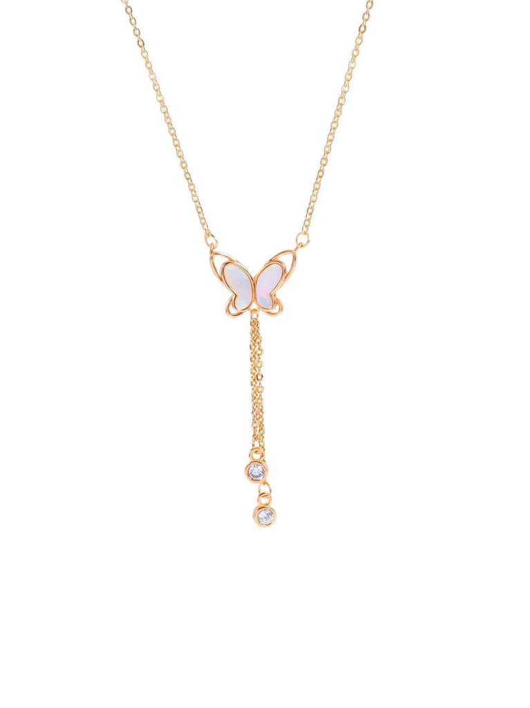 Nickel Silver-Plated Gold Butterfly Tassel Necklace - Elegant Design for Women.