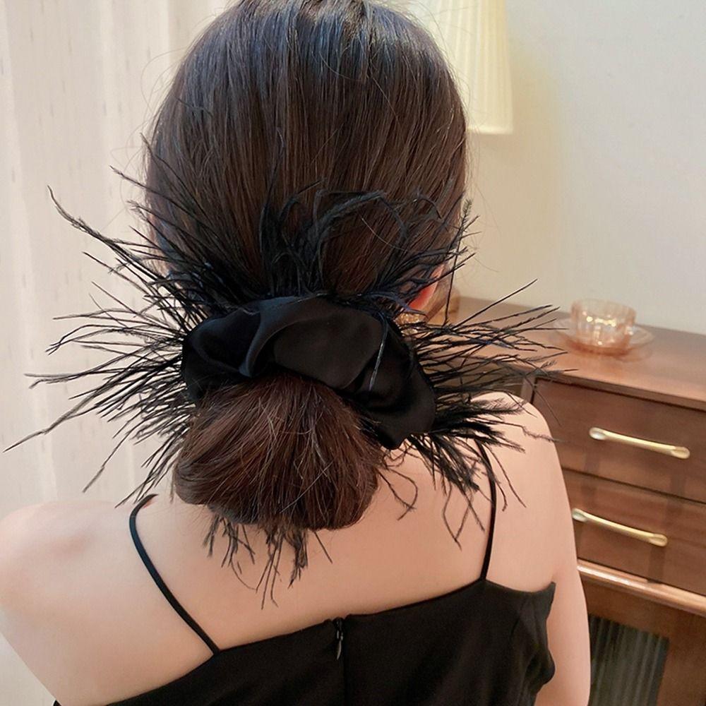 Intestine Hair Ring Feather Hair Rope Satin Hair Ring Korean Style Scrunchies Female Hair Ties