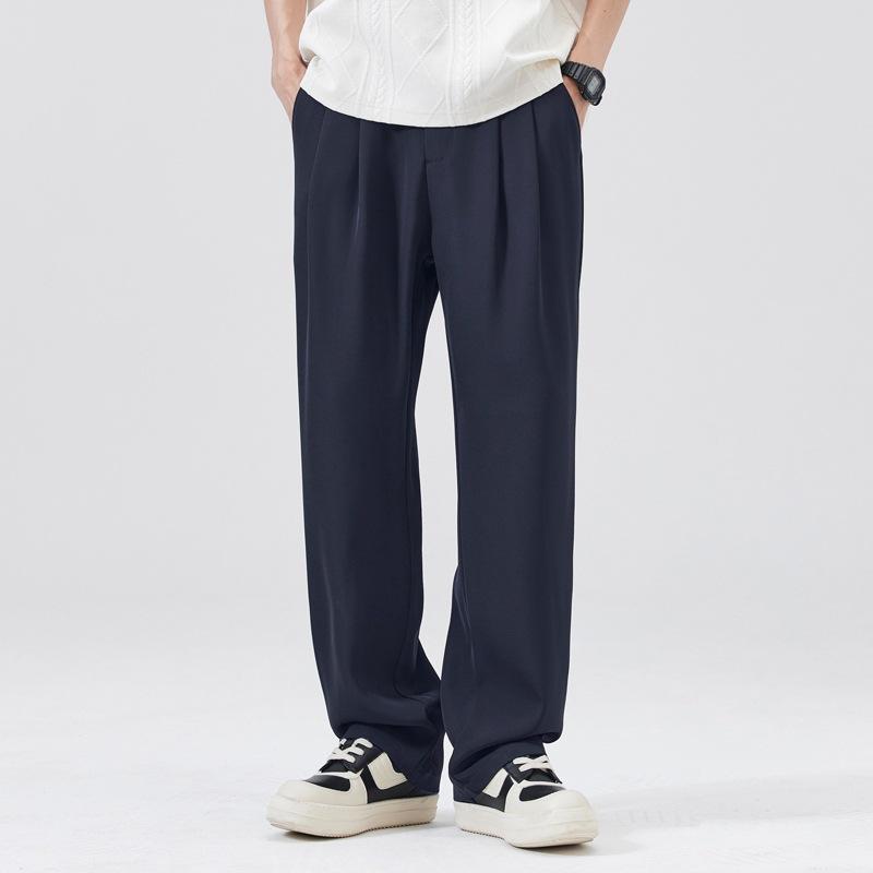 Men's new commuter pants loose wide-leg versatile suit casual pants navy blue medium and high waist