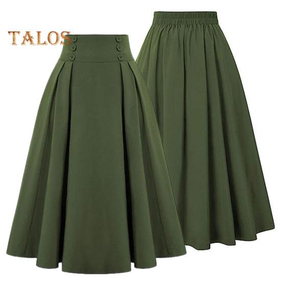 Spódnica midi damska z wysokim stanem, zdobiona guzikami, w kształcie litery A, codzienna, jednokolorowa, biurowa, damska, z kieszeniami, odzież robocza