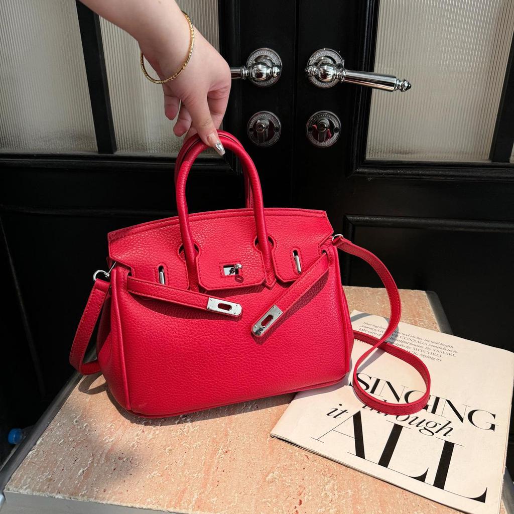 Lyxig handväska med litchi-korn: Stilfull, Mångsidig, Enaxlad & Crossbody Damväska