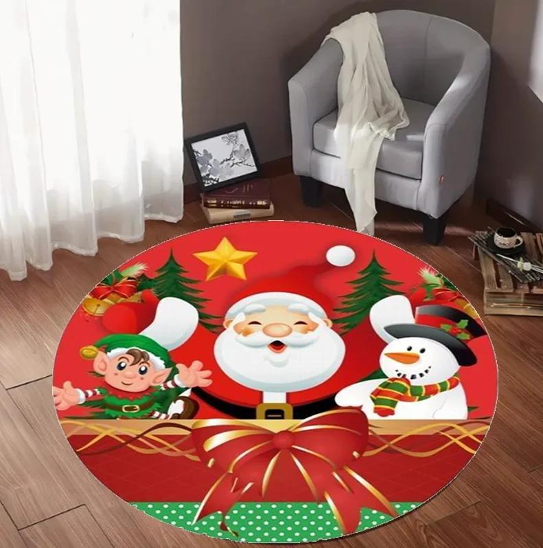 Christmas Santa Claus Circular Carpet Soft Washable with Anti Slip Bottom Living Room Bedroom Home Decoration Perfect Decoration