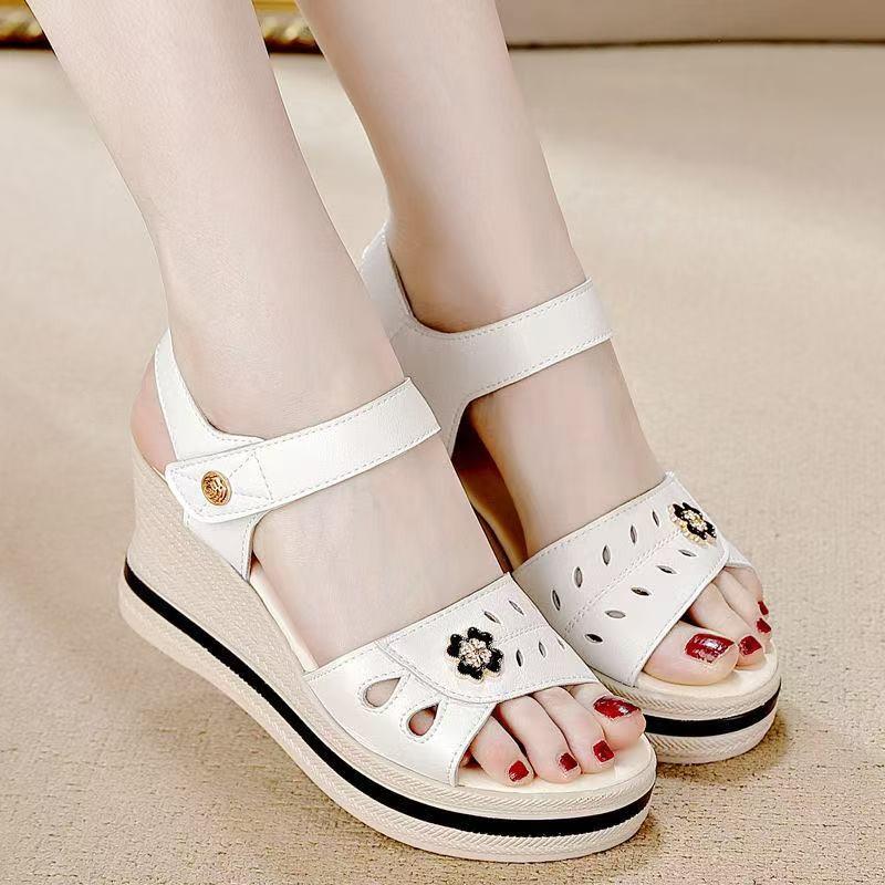 Medium heel comfortable shoes new summer flat bottom versatile fashion muffin soft bottom wedge heel summer sandals