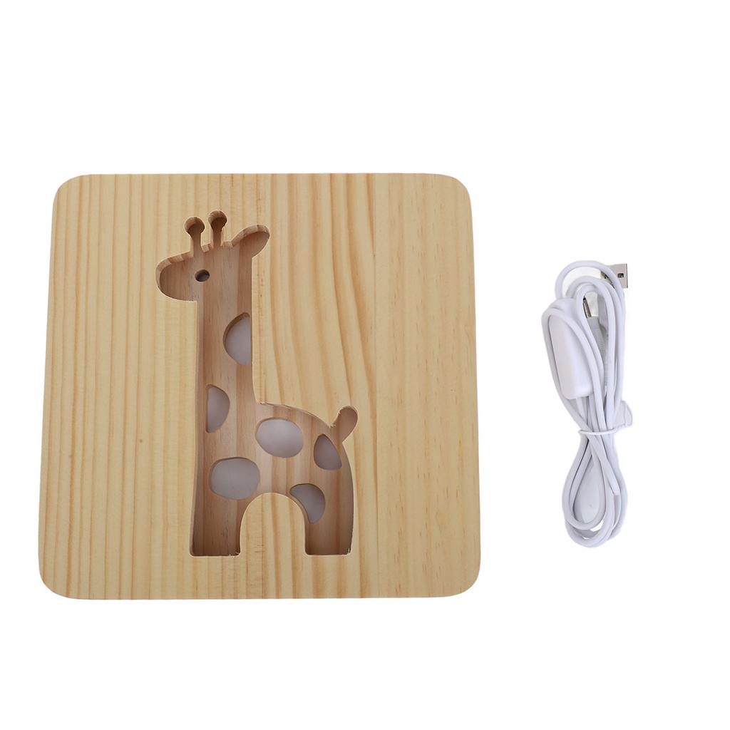 3D Giraffe Wooden Lamp 360 Degree Irradiation Hollow Pattern Warm White Light LED Wooden Night Light