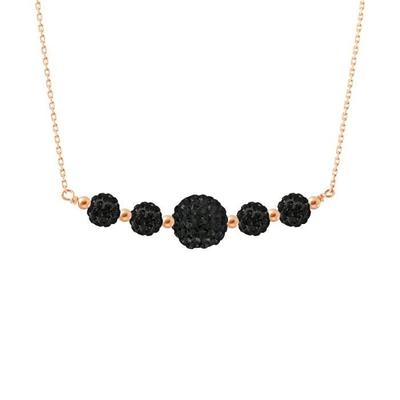 Necklace - LOVA LOLA VAN DER KEEN - PINKY GOLD - 925 Sterling Silver - Black Crystals - 42 Cm