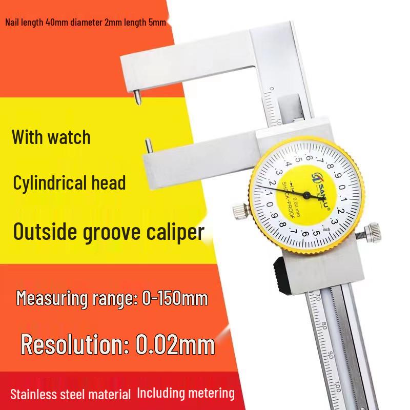Sanriku 0-200mm Outer Groove Measuring Caliper with Flat & Cylindrical Head, 0.02mm Precision