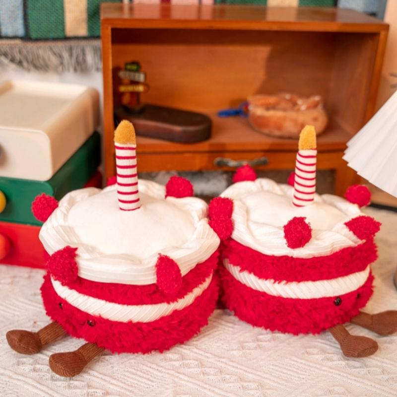 Cute Red Cake Plush Toy Cartoon Simulated Dessert Cake Stuffed Doll Birthday Cake Room Decor Kid Gifts