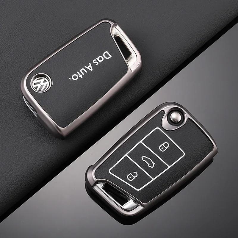 

2025 Hot TPU Leather Car Remote Key Case Fob Cover Holder Shell For VW Volkswagen Golf 7 MK7 Tiguan MK2 T-roc T-cross Auto Acces