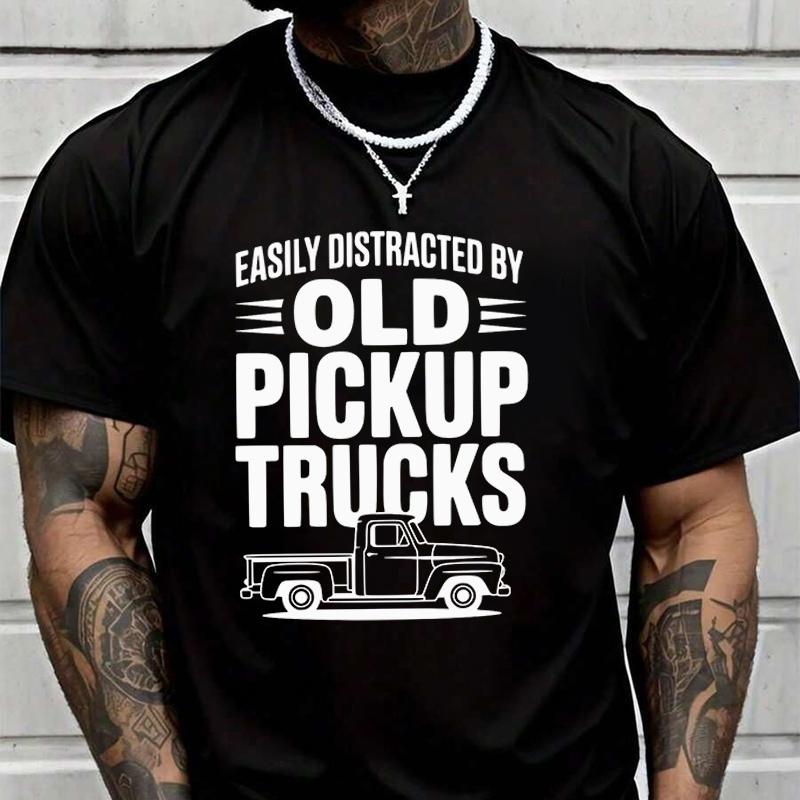 Men's Motorcycl T-Shirt Made Of Featuring Print Easily Distracted By Old Pickup Trucks Tshirt S