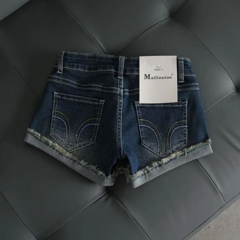 American Retro Hottie Denim Super Shorts Women's Low-waist Curled Pants Elastic Tight Hot Pants
