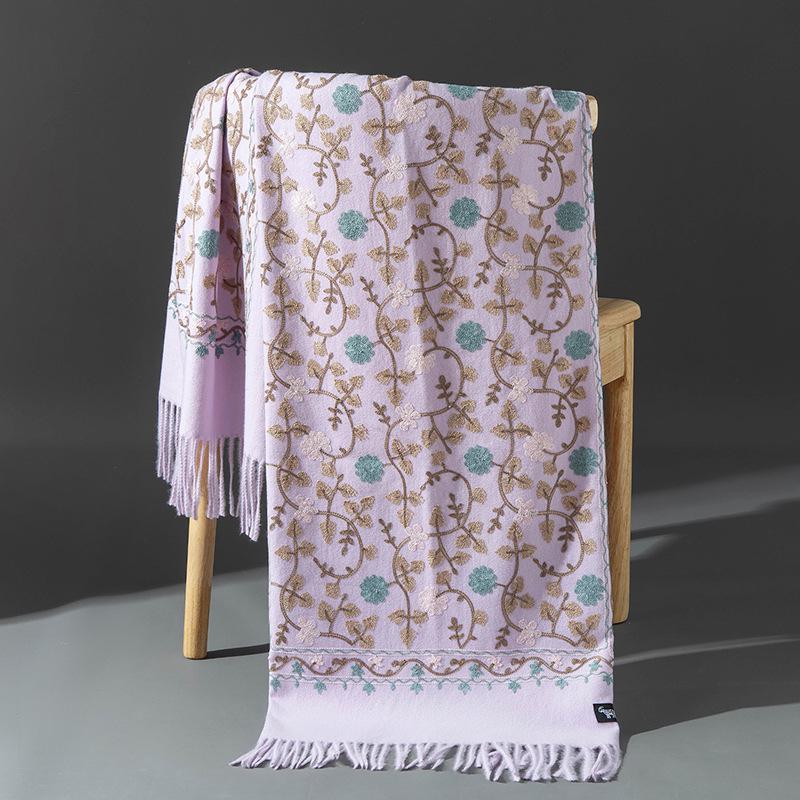 Xinjiang Embroidered Imitation Cashmere Scarf: Women’s Ethnic Style, Warm and Versatile with Tassels