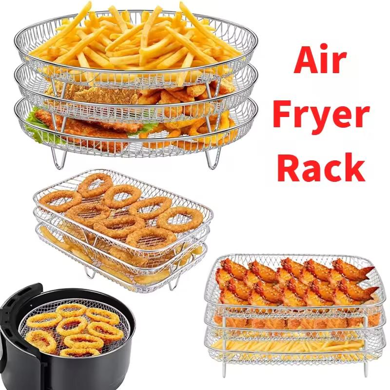 304 Stainless Steel Air Fryer Accessories Barbecue Grill Stackable Oven Grill Steamer Cookware Kitchen Small Tools Cooking Tools