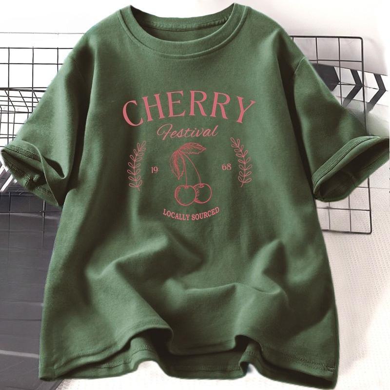 Cherry Vintage T Shirt WOMEN Cherry Festival TShirt Summer Fruit Graphic Tees Casual Cotton Short Sleeve Tshirt HighQuality