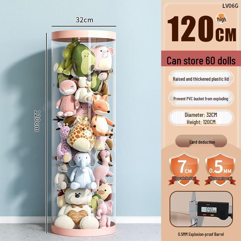Zippered Plush Doll Storage Basket - Children's Transparent Toy Organizer