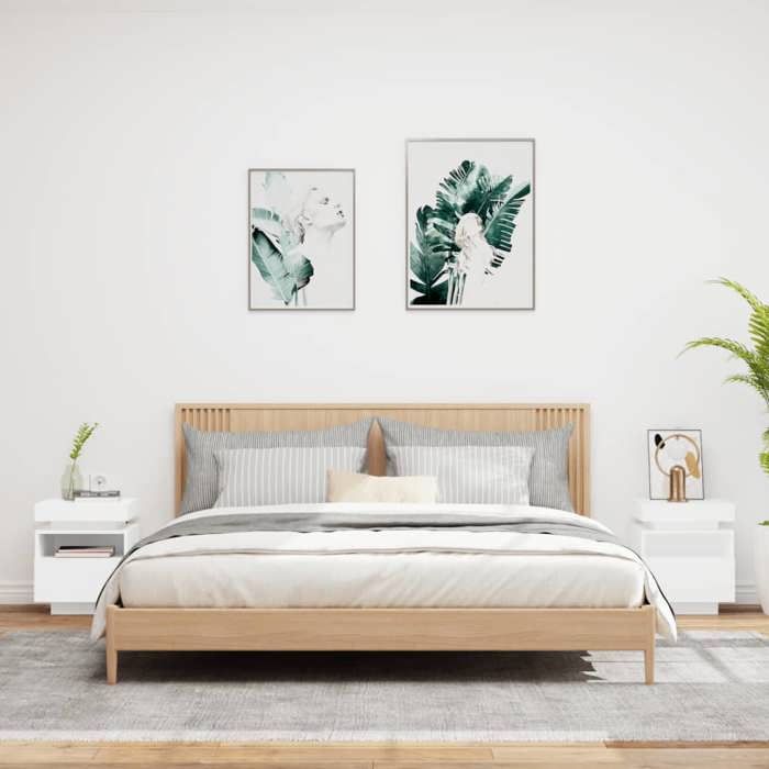 VidaXL Armoires de Chevet avec Lumières LED 2 pcs, Tables de Chevet avec Rangement, Tables de Nuit Chambre, Moderne, Blanc 836785