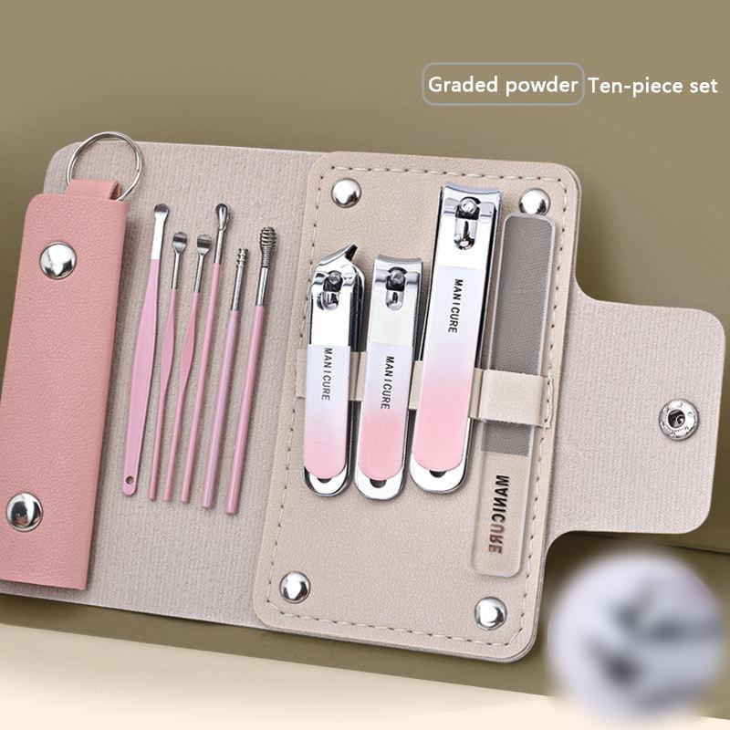 1Set 10Pcs Nail Clipper Set, Complete Set, Nail Files, Stainless Steel Ear Picks, Spoons, Portable Nail Kit Tools Bag
