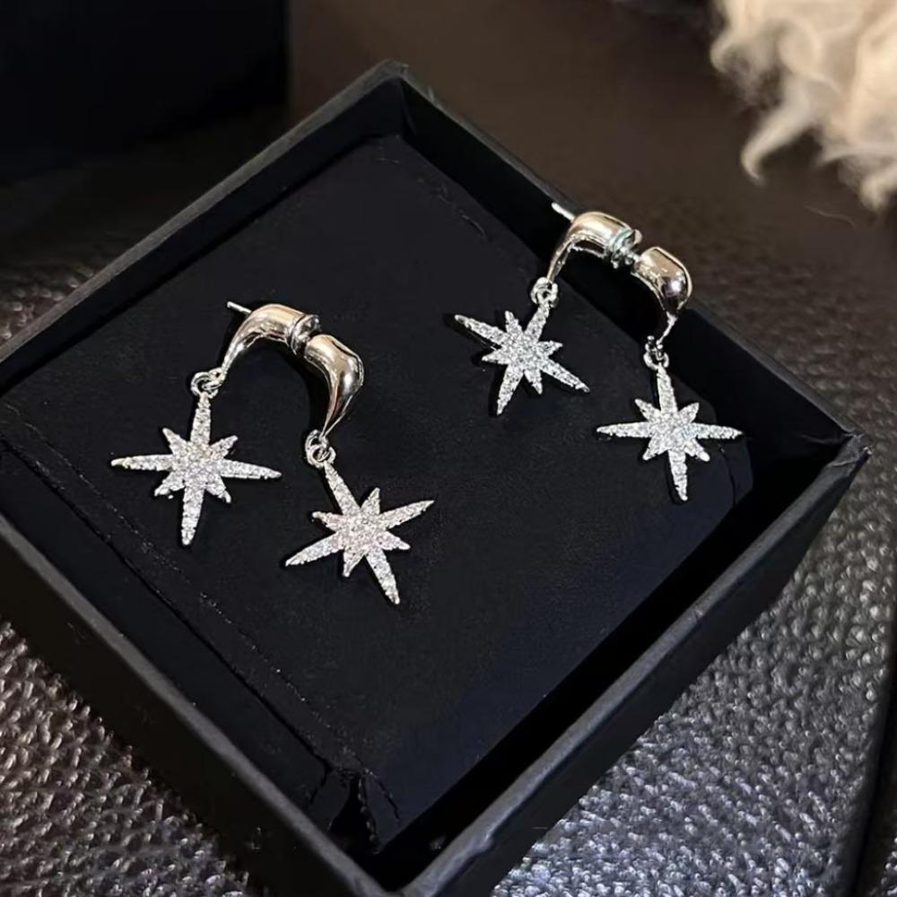 Fashionable Double-sided Star-shaped Earrings Shiny Studded Rhinestones Pendant Earrings Star Eardrop Gifts