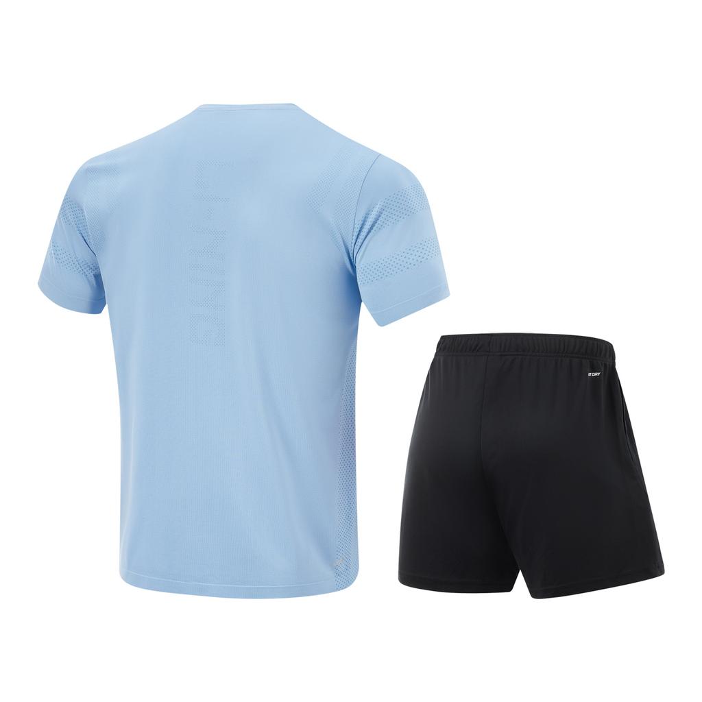 Li Ning Table Tennis Collection Casual Sportswear Men's Set Snow Blue Top+Black Shorts Crew Neck Moderate AATV019-2