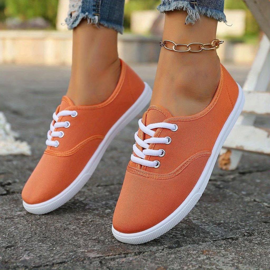 Damen Niedrig geschnittene lässige Canvas Schnür-Sneaker für den Alltag