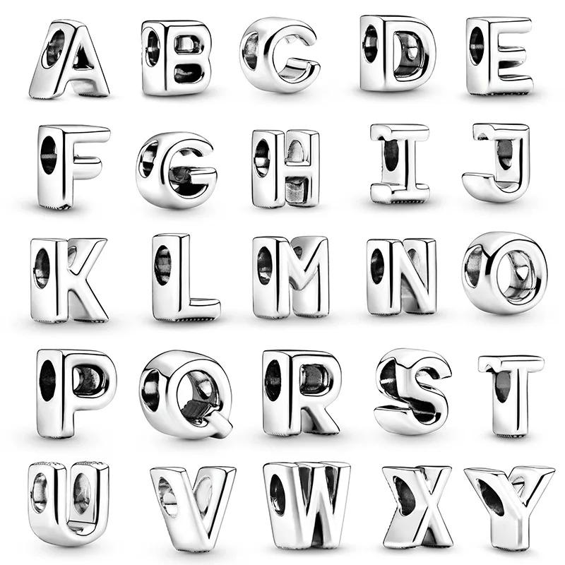 Silber 925 Alphabet-Anhänger A-Z 26 Buchstaben Feine Perlen für DIY Schmuckherstellung Geschenke für Frauen Armband