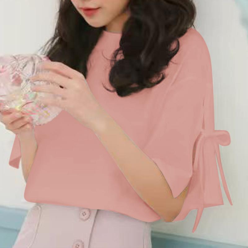 

ZANZEA Women Summer Round Neck Short Sleeve Tie Blouses 4XL рожевий