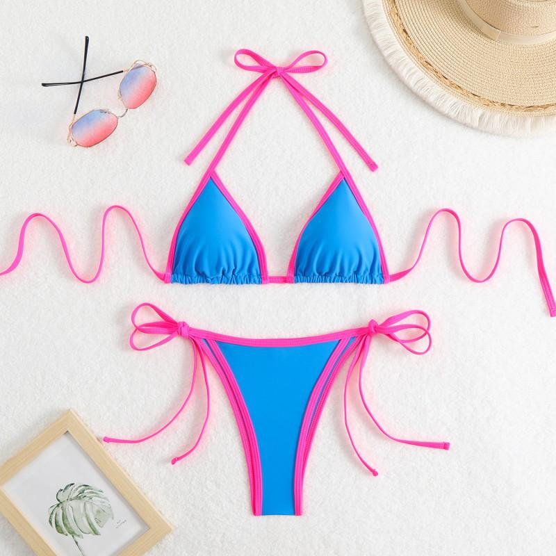 Pure Color Women's Split Sexy Triangle Matching Bikini Lace Beach Hot Swimsuit