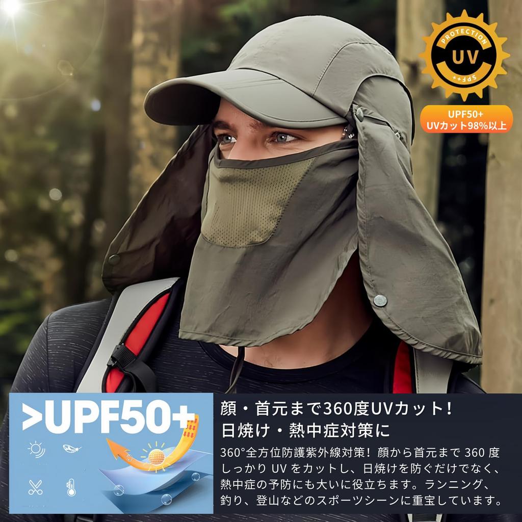 UV Protection UV Pollen with Detachable Neck Guard and Face for Sunscreen Unisex Number [Palumbine] Men's 360-Degree Cap, 3-Way Design, & Protection,