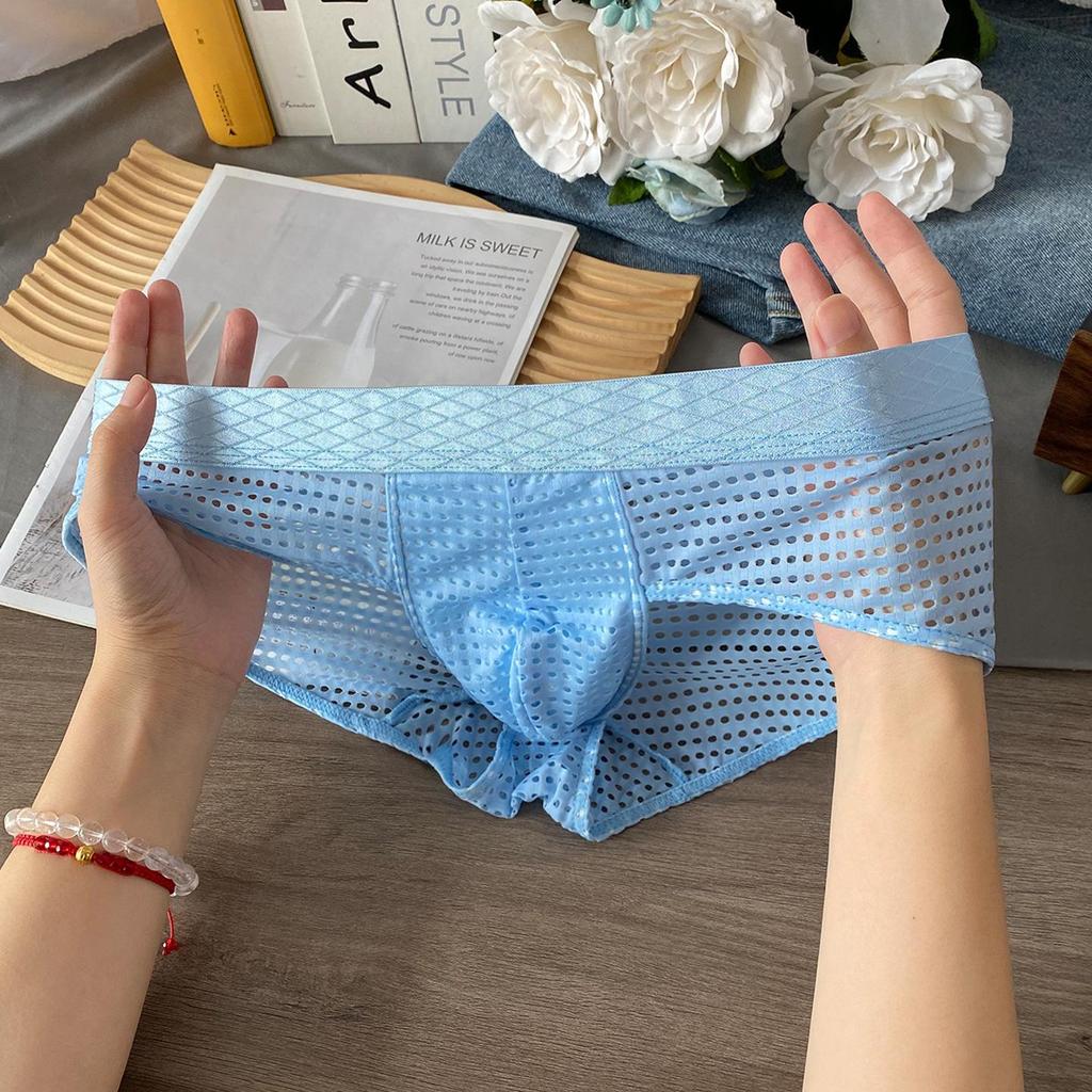 Men's Ice Silk Mesh Breathable Low Waist Briefs with Wide Waistband
