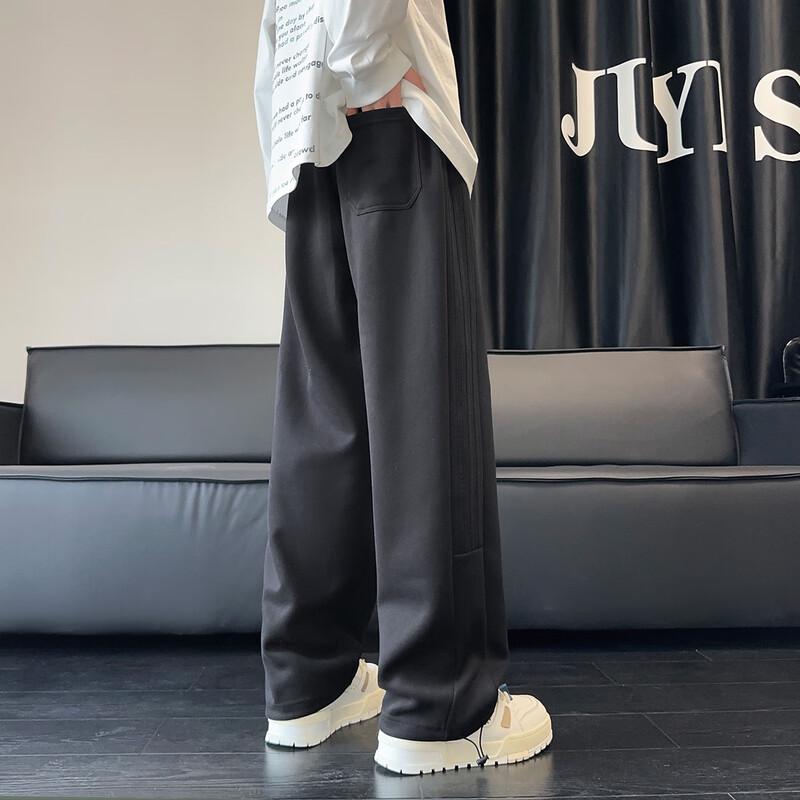 TonLion Men's Loose Straight Knit Side Stripe Casual Pants
