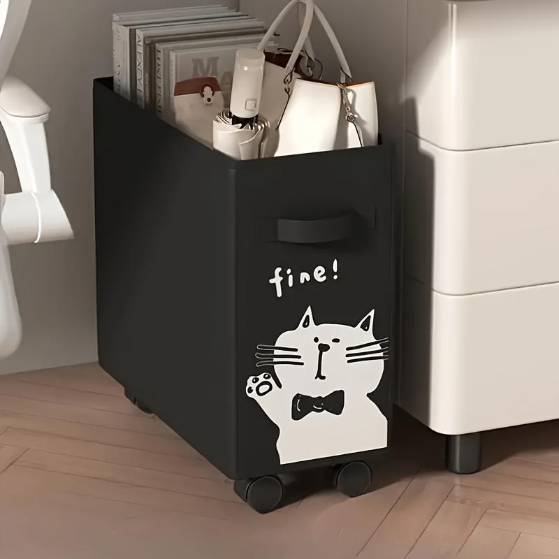 

Стеллаж для хранения под столом, корзина для хранения, тележка на колесах для офисных сумок, мобильная стойка для хранения рюкзаков в общежитии и мобильная сортировочная корзина. kitten чёрный