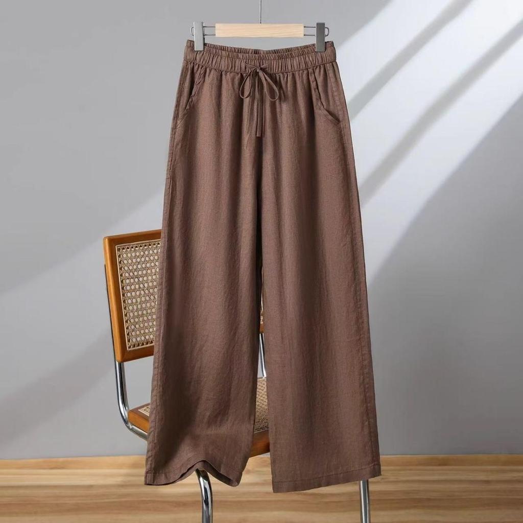 Women's Casual Wide-Leg Cotton Linen Pants - Summer Thin, Loose Fit, Nine-Point Length, Slim and Tall Look
