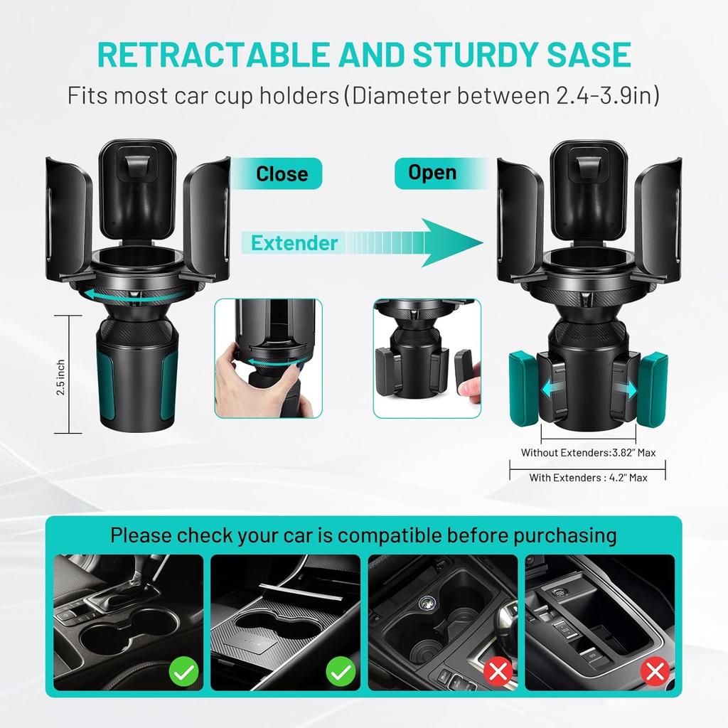 2 Pack Car Cup Holder Expander Adapter (Adjustable) This Hill All Purpose Cup Holder Expander For Car With Rubber Fits Less Than 5.51" Large Bottles