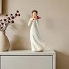 Hand Painted Girl Bird Figurine Resin Red Bird Standing on Girl's Shoulder Statue Sympathy Gifts for Loss of Loved One