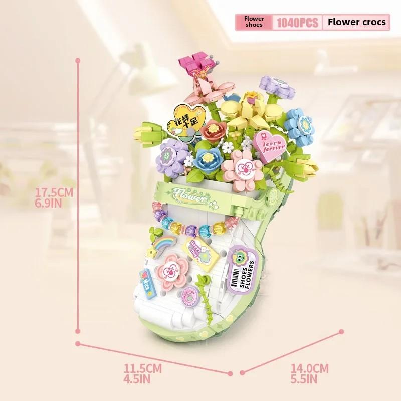 Small Particle Building Blocks Crocs Flower Set Gift for Girls