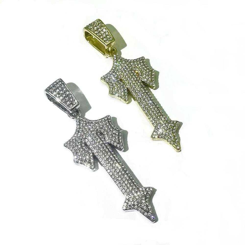Cross Sword Pendant Full Diamond Cuban Chain Hip Hop Legendary Jewelry High Sense Colorful Row Diamond Necklace Men