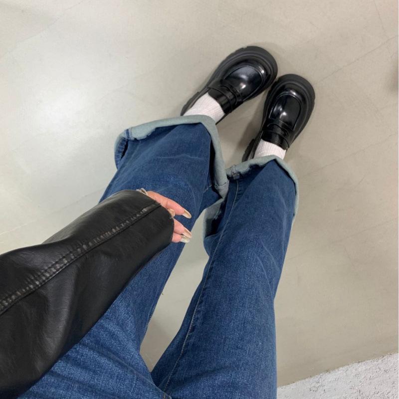 Retro polished high-end platform loafers women's shoes 2025 autumn and winter new British versatile one-pedal single shoes women