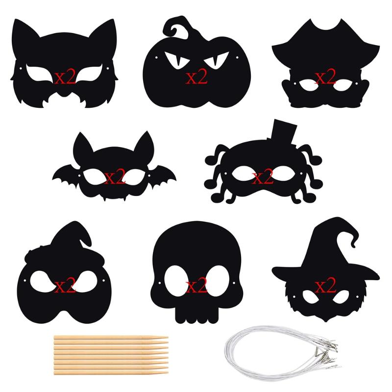 1Zestaw Halloweenowy Papier do Malowania Scratch Art Maska Malowalna Pusta Lis DIY Graffiti Maska Halloweenowa Impreza Maskaradowa Cosplay Dekoracje