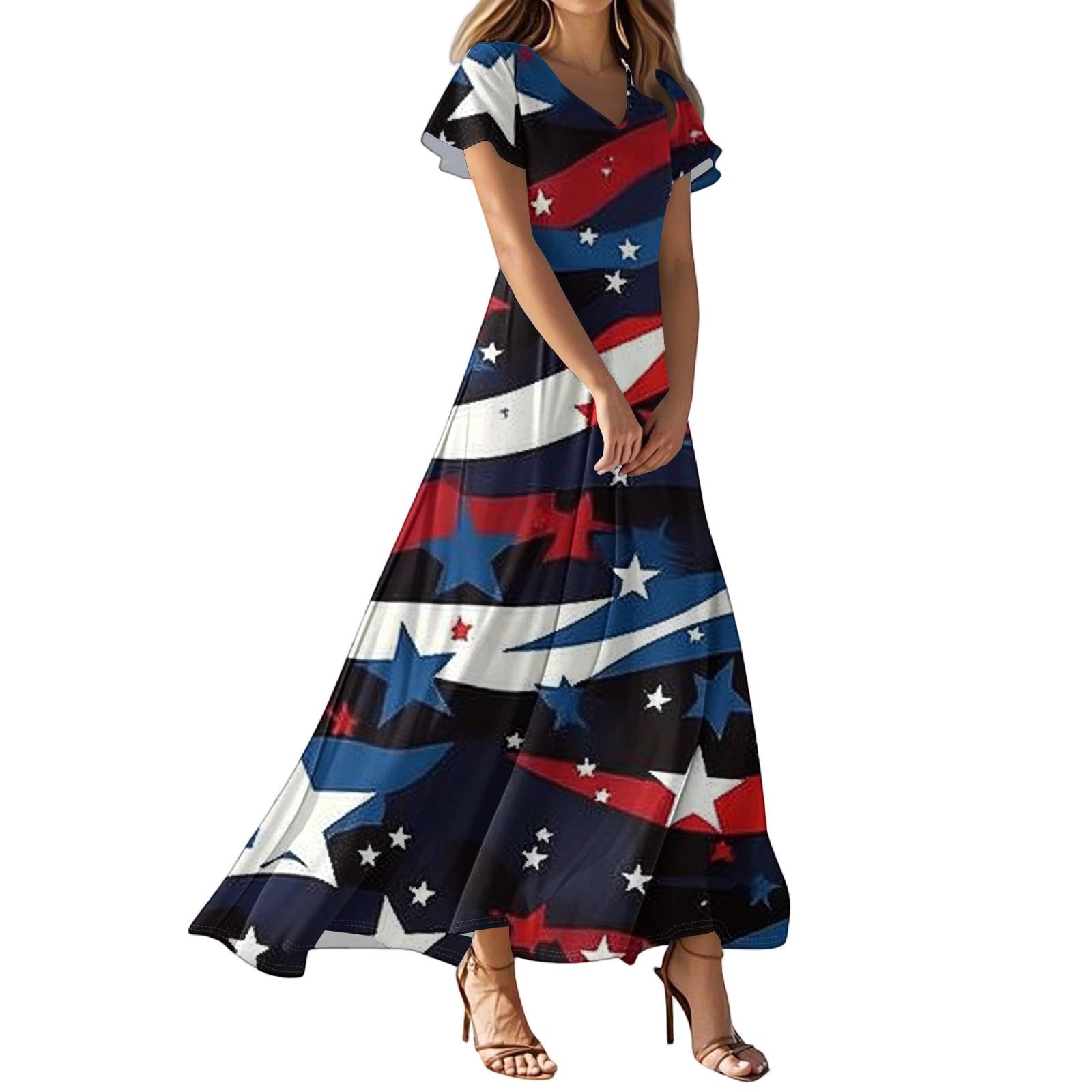 

Женские повседневные модные длинные платья с принтом, платья с V-образным вырезом и коротким рукавом L чёрный