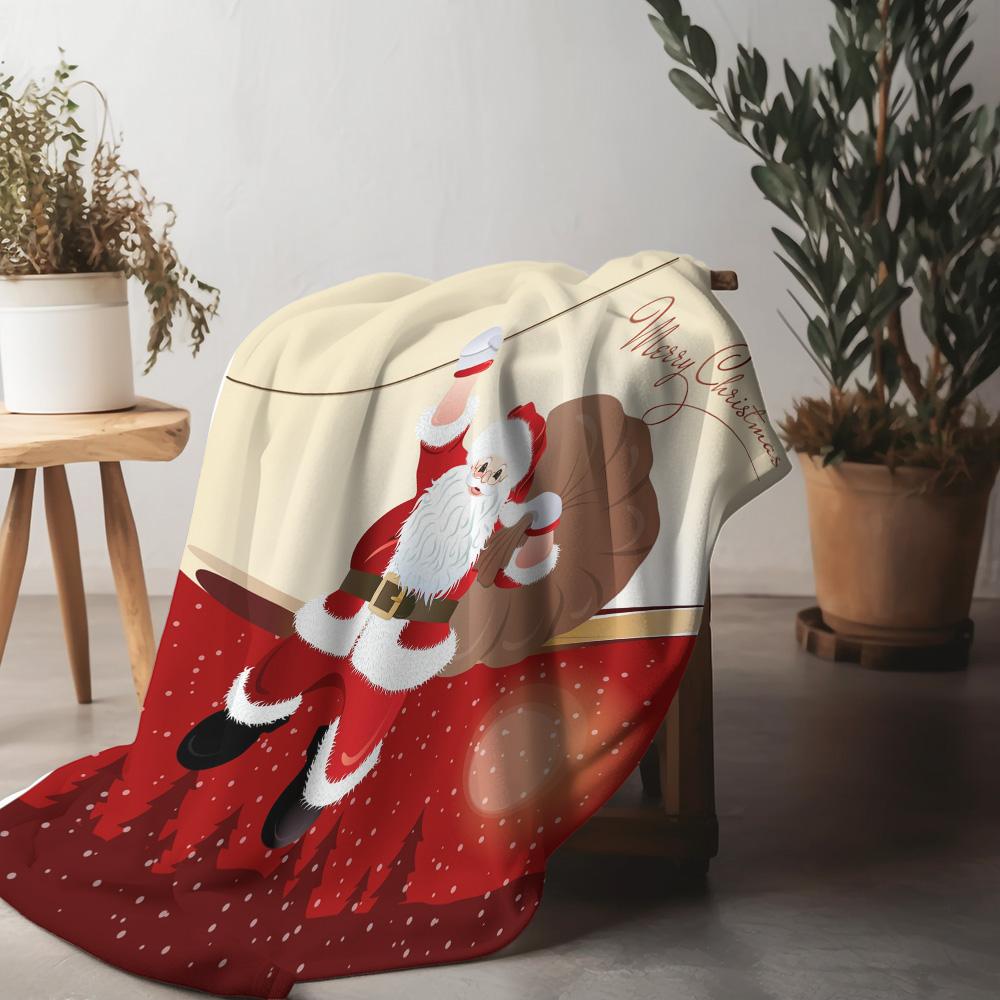 

Cozy Christmas Throw Blanket Soft Flannel Santa Claus Reindeer Snowflakes Festive Holiday Decor Gift Home Bedding Throw 75x90cm