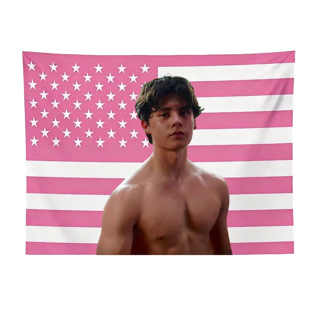 Arazzo Miguel Mora Bandiera Americana Rosa, Arte da Parete Estetico, Morbido Appeso a Parete in Poliestere per Camera da Letto, Stanza dei Fan, Regalo