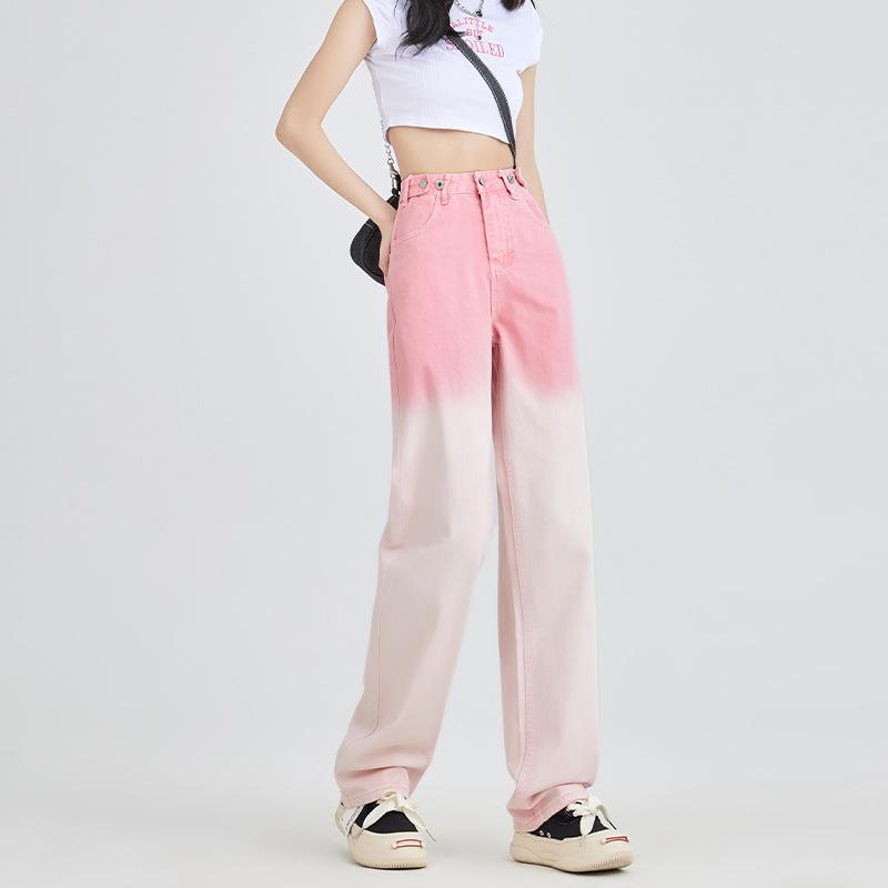 New High Waisted Jeans Pink Casual Pants for Women