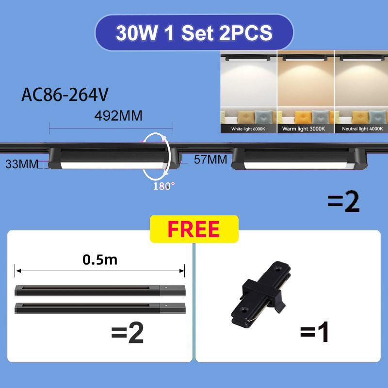 Set Led Magnetic Track Light 110v 220v Track Lamp10W 20W 30W 40W Track Spotlight Lighting Fixture for Home Room Clothing Store