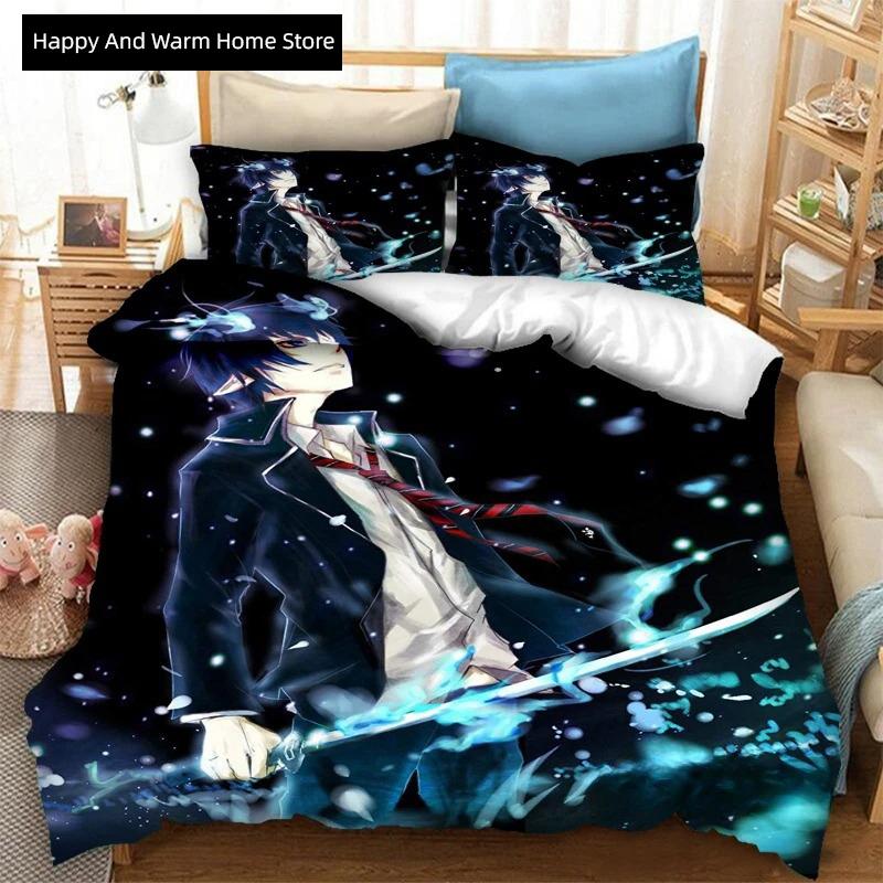 Fashion 3D Printing Anime Blue Exorcist Beding Set Soft Duvet Covers Pilowcases One Piece Warm Comforter Beding Sets Bedclothes Bed