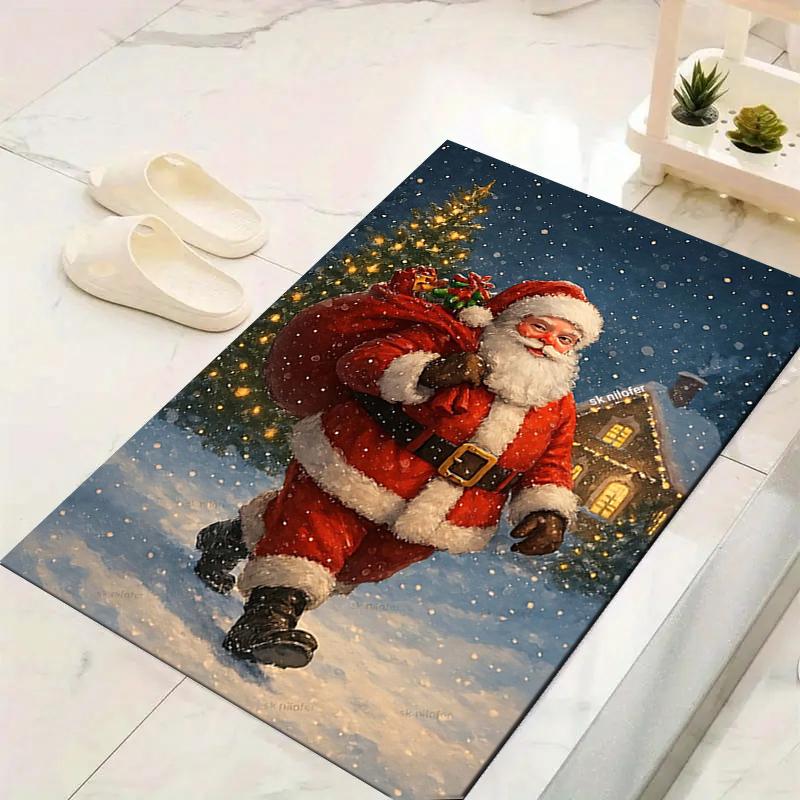 1Pc Santa Claus Gifts Winter Night Rug Office Carpet Indoor Outdoor Doormat Nonslip Soft And Comfortable Living Room Christmas Halloween Gift D9183