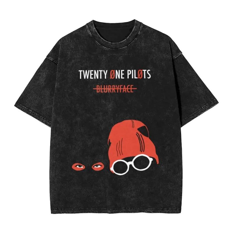 Twenty One Pilots Women Men Unisex Harajuku Cotton Oversized Tshirt Short Sleeve Top Tees Washed Stamping Print T-Shirt